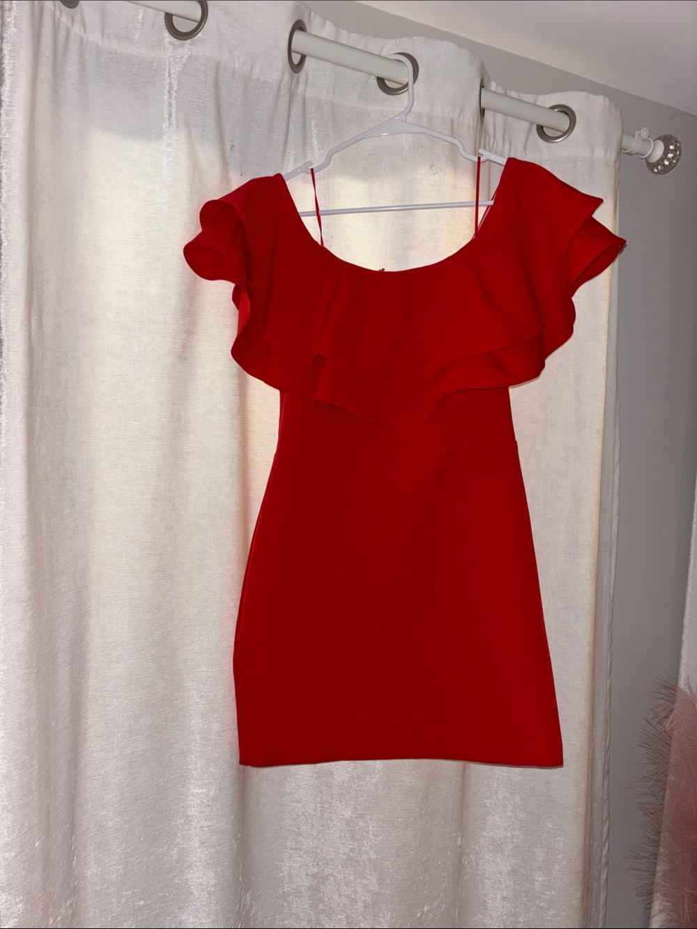Endless Rose Bright Red Ruffle Off-Shoulder Mini Dress